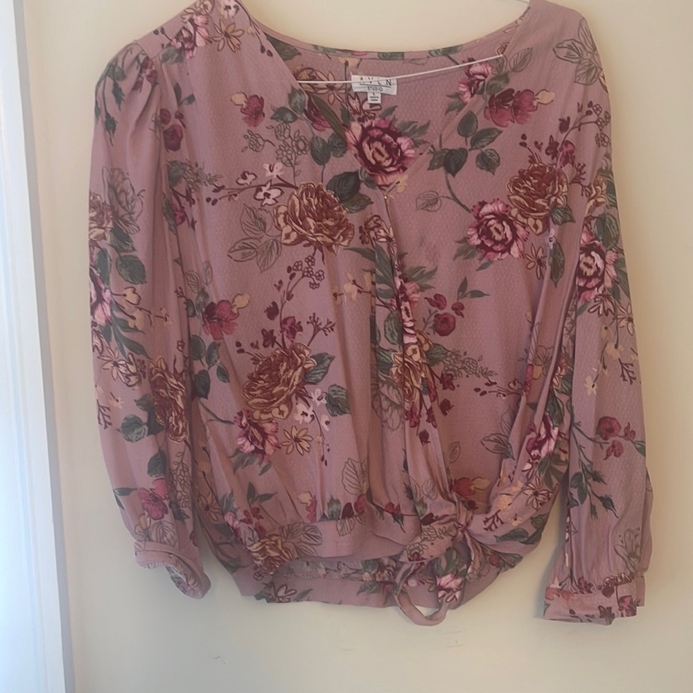 Pink floral side tie blouse